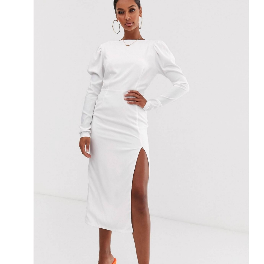 ASOS by John Zack White Long Sleeve Midi Maxi Open Back Dress
